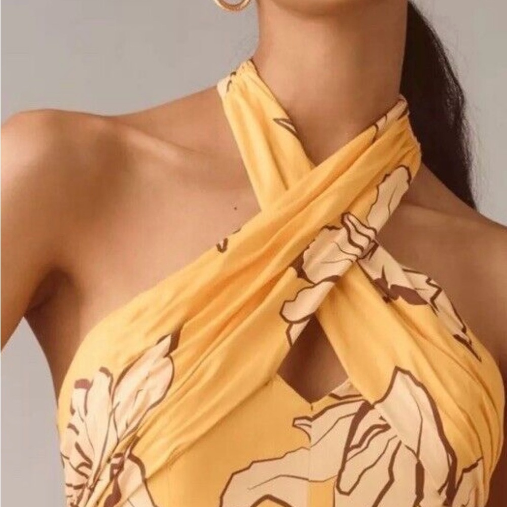 Hutch Yellow Floral Halter Wrap Dress